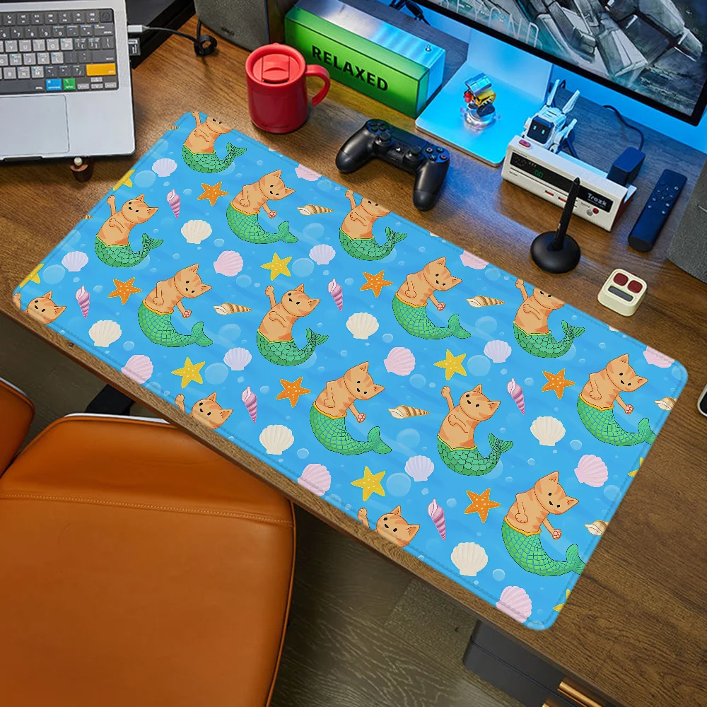 MERMAID CATS AND SEA SHELLS Pk Control Mouse Pad Mat Office Accessories Gaming Mats Computer Table Mousepad Anime Gamer Desk