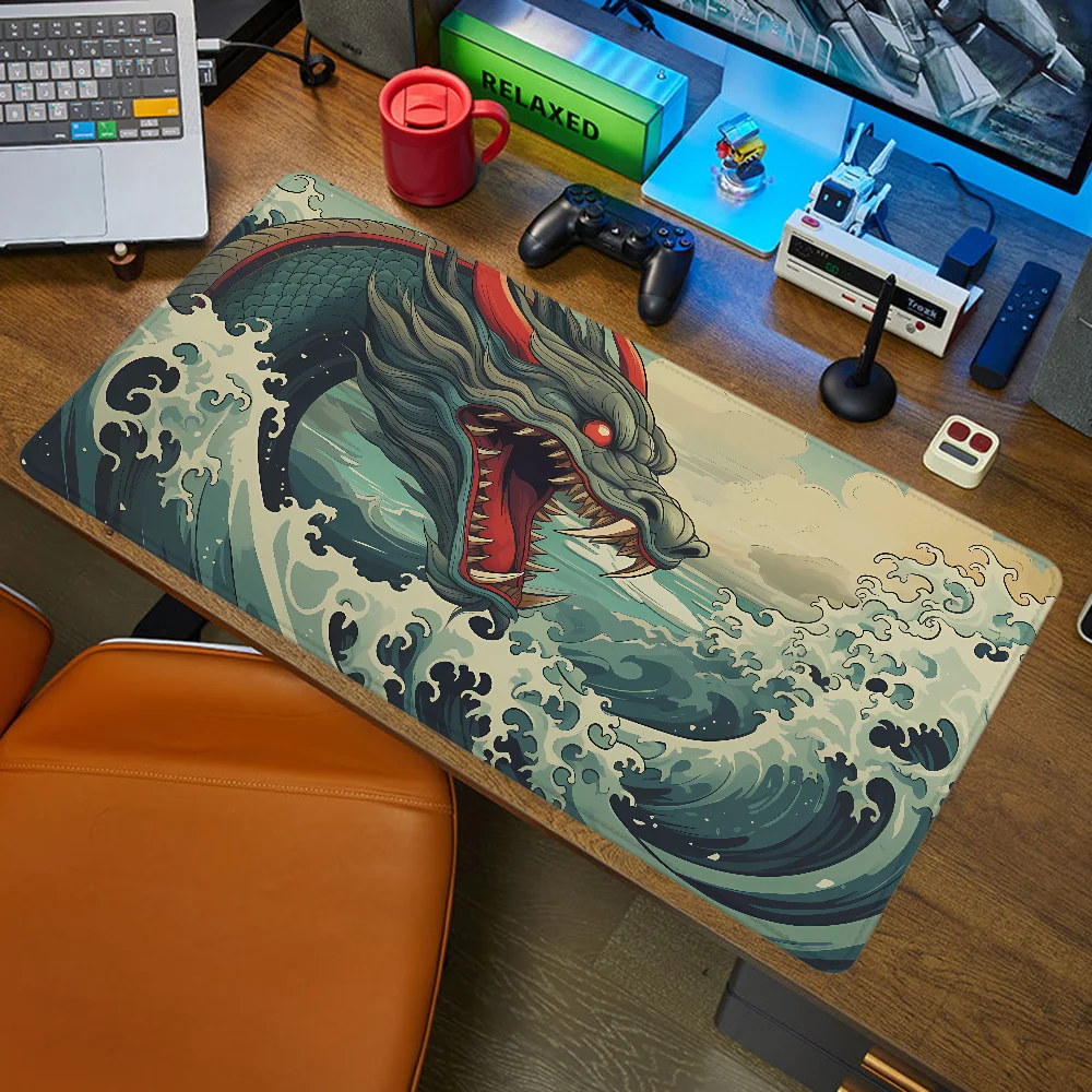 BLUE JAPANESE WATER DRAGON Mouse Pad Large Desk Mat Gaming Pc Setup Accessories Computer Table Mousepad Anime Mats Gamer Office