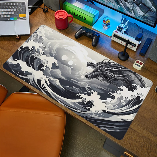 WHITE JAPANESE DRAGON Mousepad 900x400 Extended Pad Gaming Mat Pc Gamer Desk Accessories Office Desktops Mouse Mats Keyboard Xxl